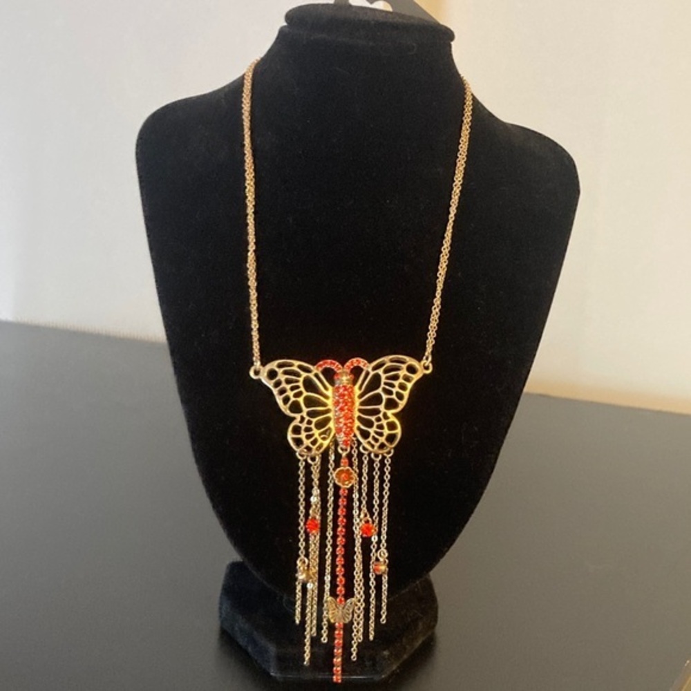 Pilgrim Gold Butterfly Necklace with Red Details